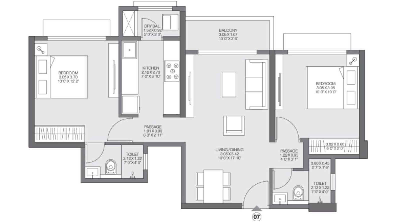 Godrej-Riviera-UnitPlan_2 BHK Luxe-Type-A